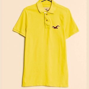 Hollister Mens bright yellow thick cotton classic polo shirt short sleeve Small